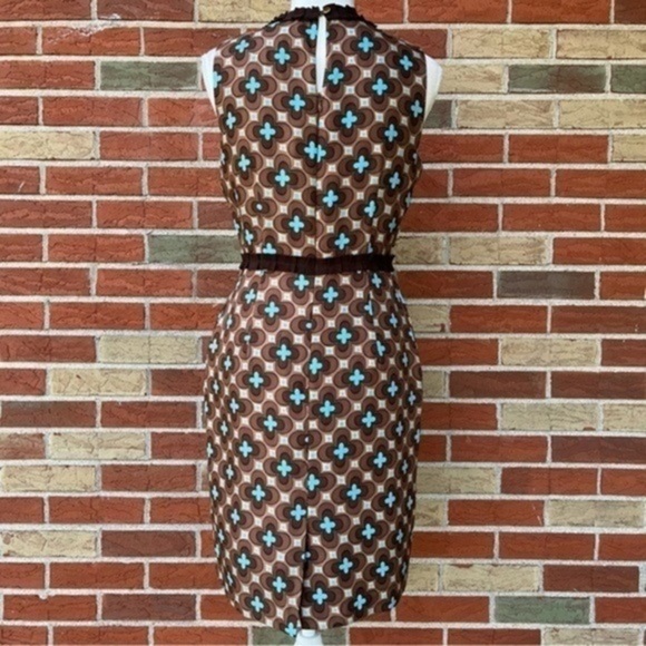 โ๏ธ An Original Milly of New York Grosgrain Sleeveless Brown Blue Sheath Dress - Picture 6 of 11